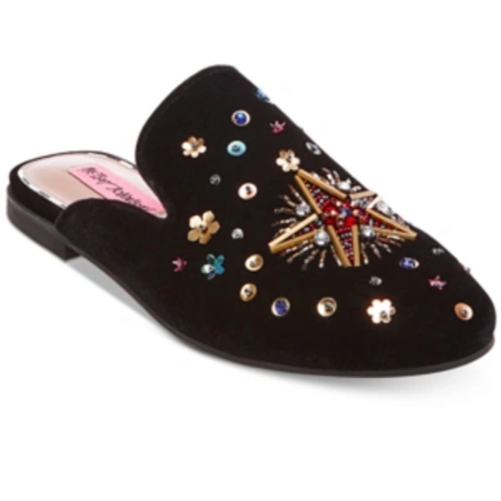 Betsey Johnson Solar Velvet Sequin Beaded Solar Slides Mules 6.5